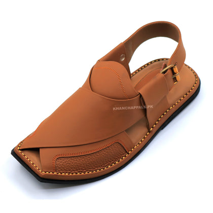 Light Brown Peshawari Chappal Genuine Leather T-Shape Charsadda Chappal