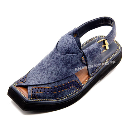 Premium Quality Special Texture Blue Leather Kaptaan Chappal (Pre Order)