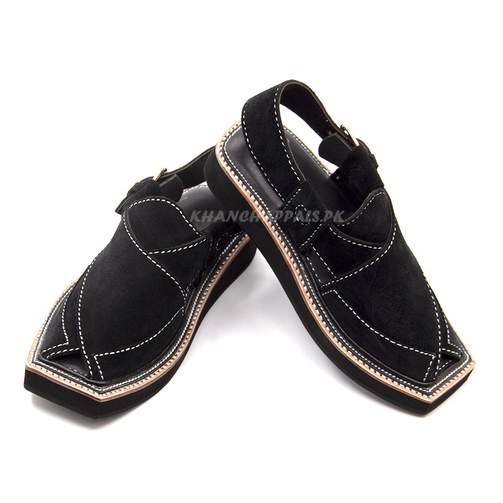 Premium Quality Special Black Suede Leather Kaptaan Chappal (Pre Order)