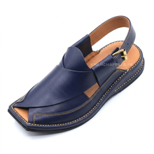 Ultra Soft Medicated Genuine Leather HAND Stitched New Design J Peshawari Chappal Blue