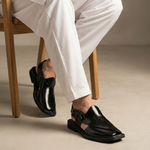 Premium Handmade Classic Black Leather Peshawari Chappal