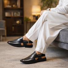 Premium Quality UltraSoft Medicated Traditional Black Peshawari Chappal