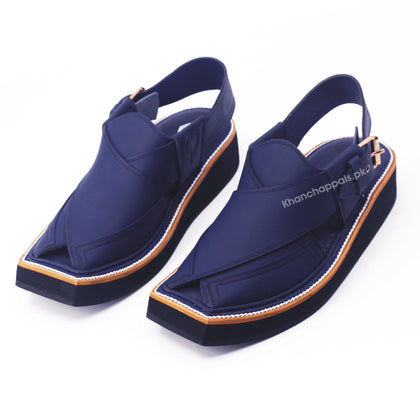 Premium Blue Matte Leather Kaptaan Chappal