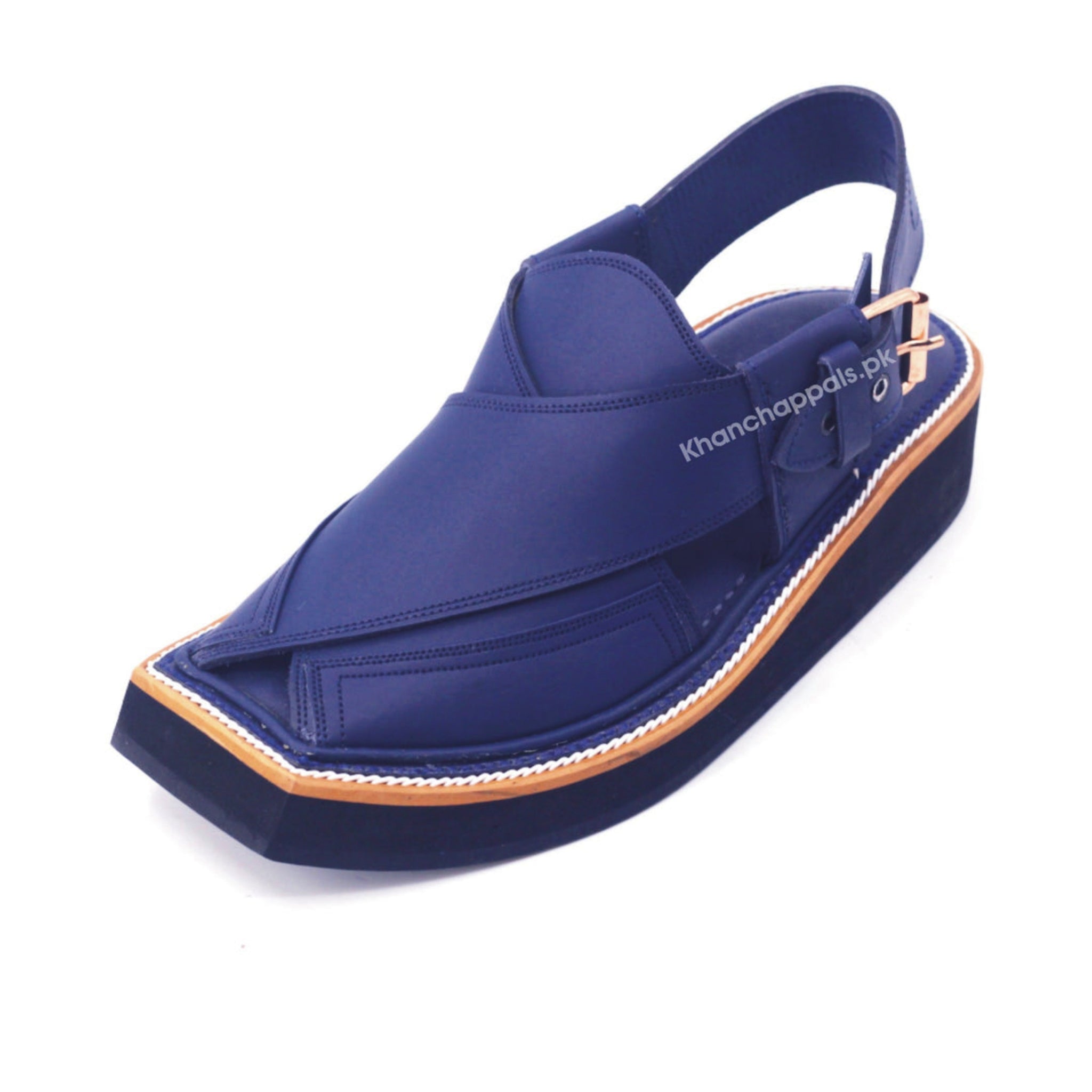 Premium Blue Matte Leather Kaptaan Chappal