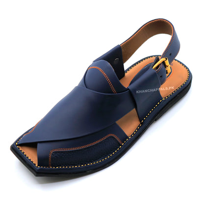 Navy Blue Peshawari Chappal Genuine Leather T-Shape Charsadda Chappal