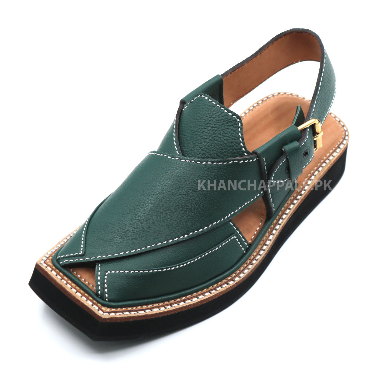 Premium Quality Forest Green Genuine Leather Kaptaan Kaptaan Chappal (Pre Order)