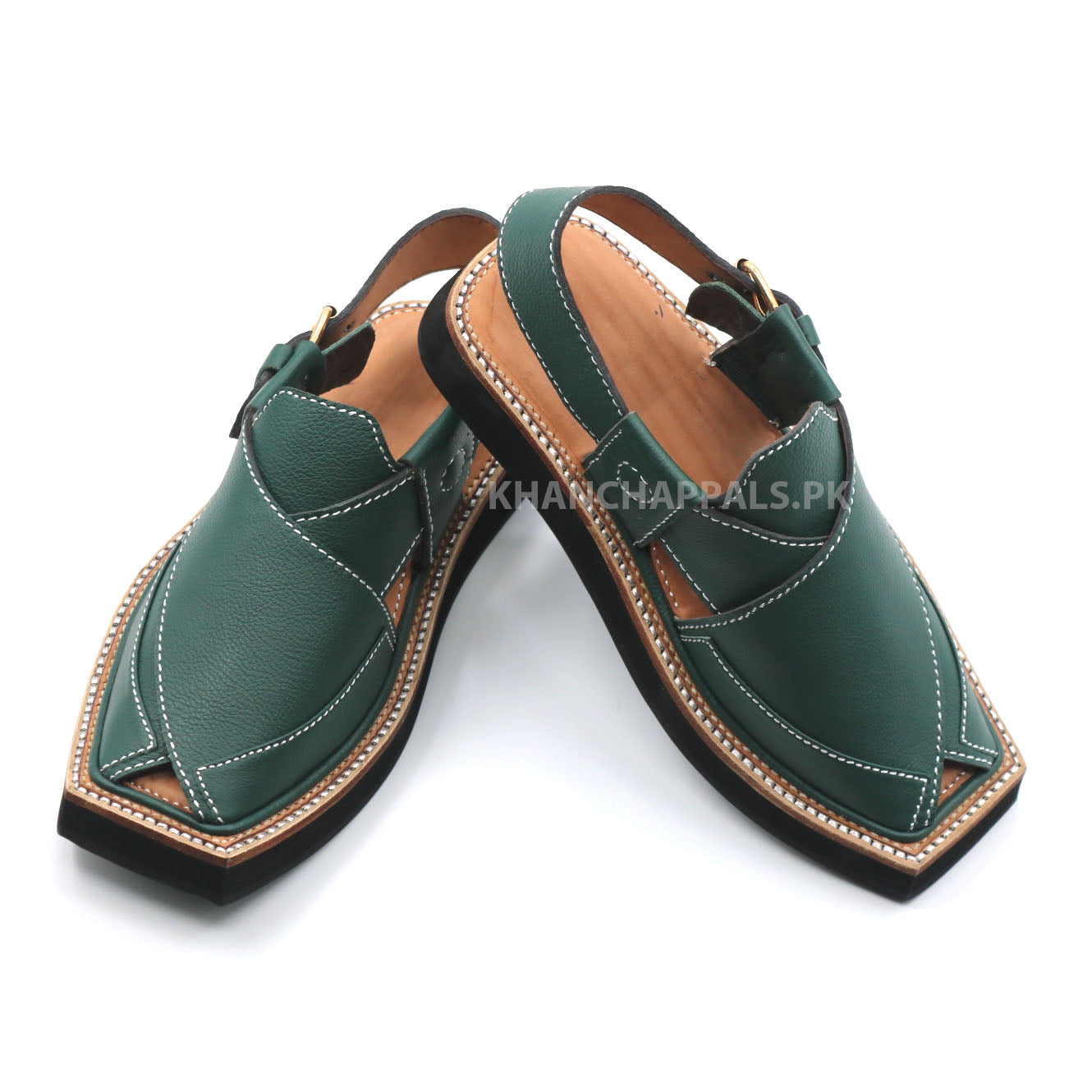 Premium Quality Forest Green Genuine Leather Kaptaan Kaptaan Chappal (Pre Order)