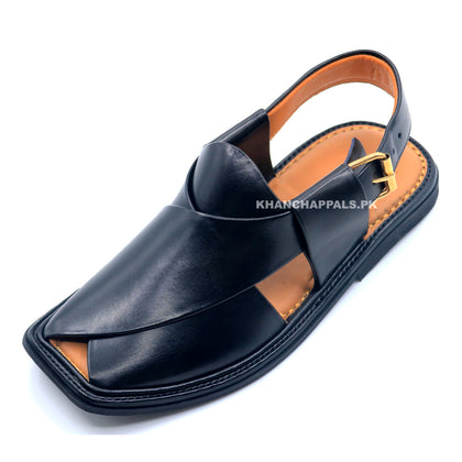 Premium Quality UltraSoft Medicated Traditional Black Peshawari Chappal
