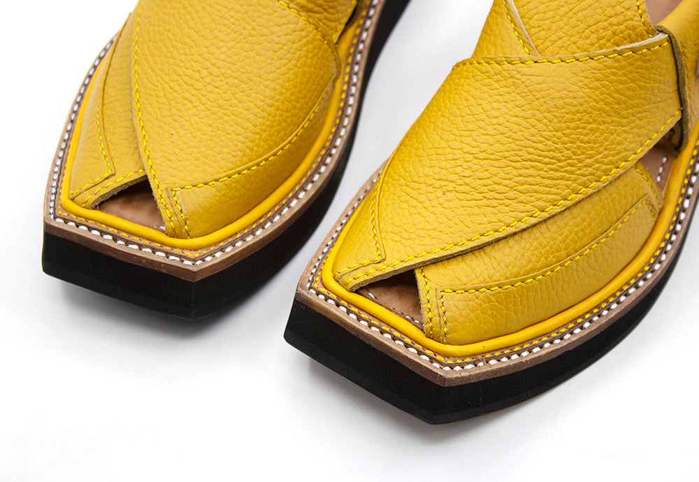 Premium Quality Yellow Genuine Leather Kaptaan Chappal (PRE ORDER)
