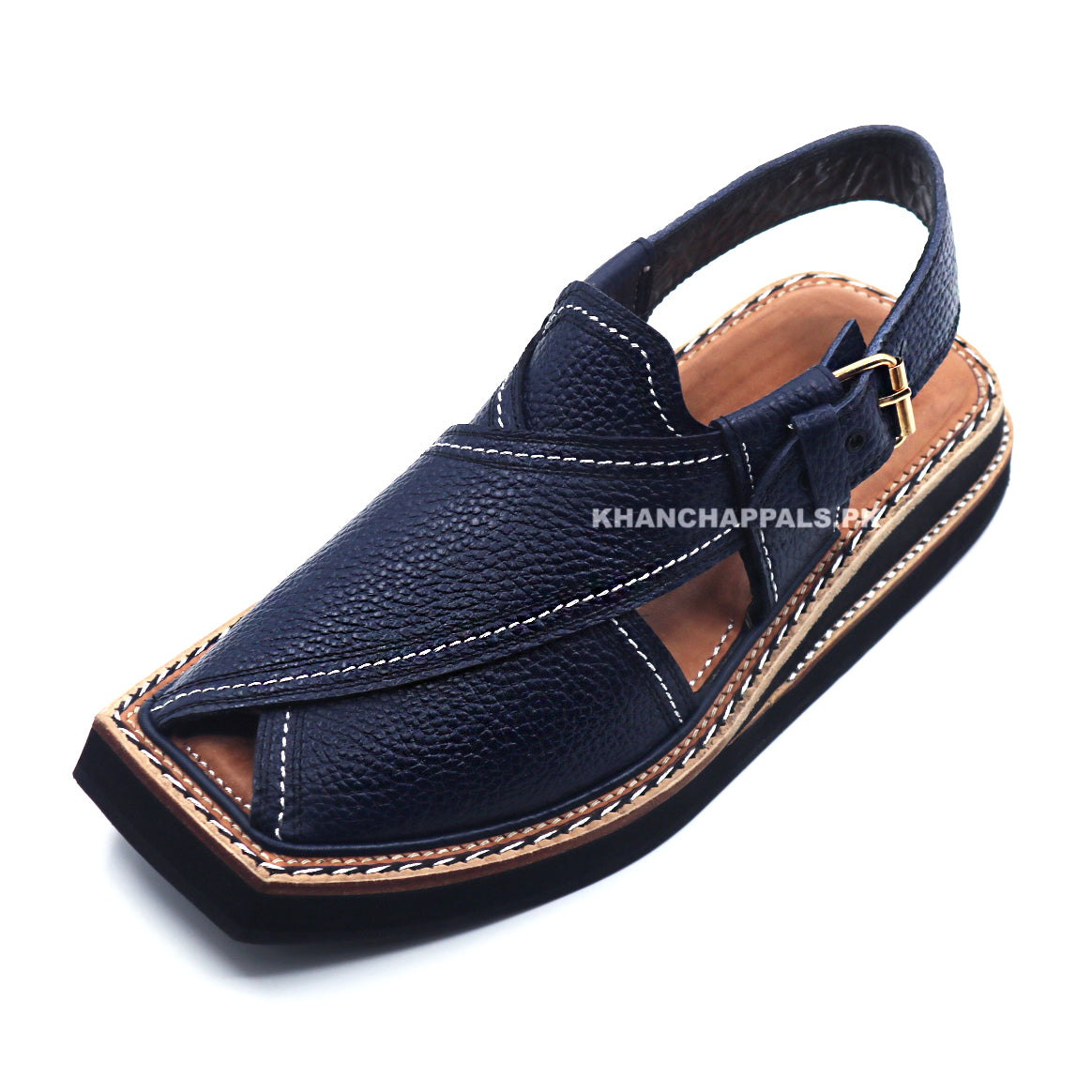 New Design Premium Quality Imported Navy Blue Leather Kaptaan Chappal (PRE ORDER)