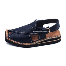 New Design Premium Quality Imported Navy Blue Leather Kaptaan Chappal (PRE ORDER)