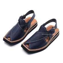 New Design Premium Quality Imported Navy Blue Leather Kaptaan Chappal (PRE ORDER)