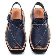 New Design Premium Quality Imported Navy Blue Leather Kaptaan Chappal (PRE ORDER)