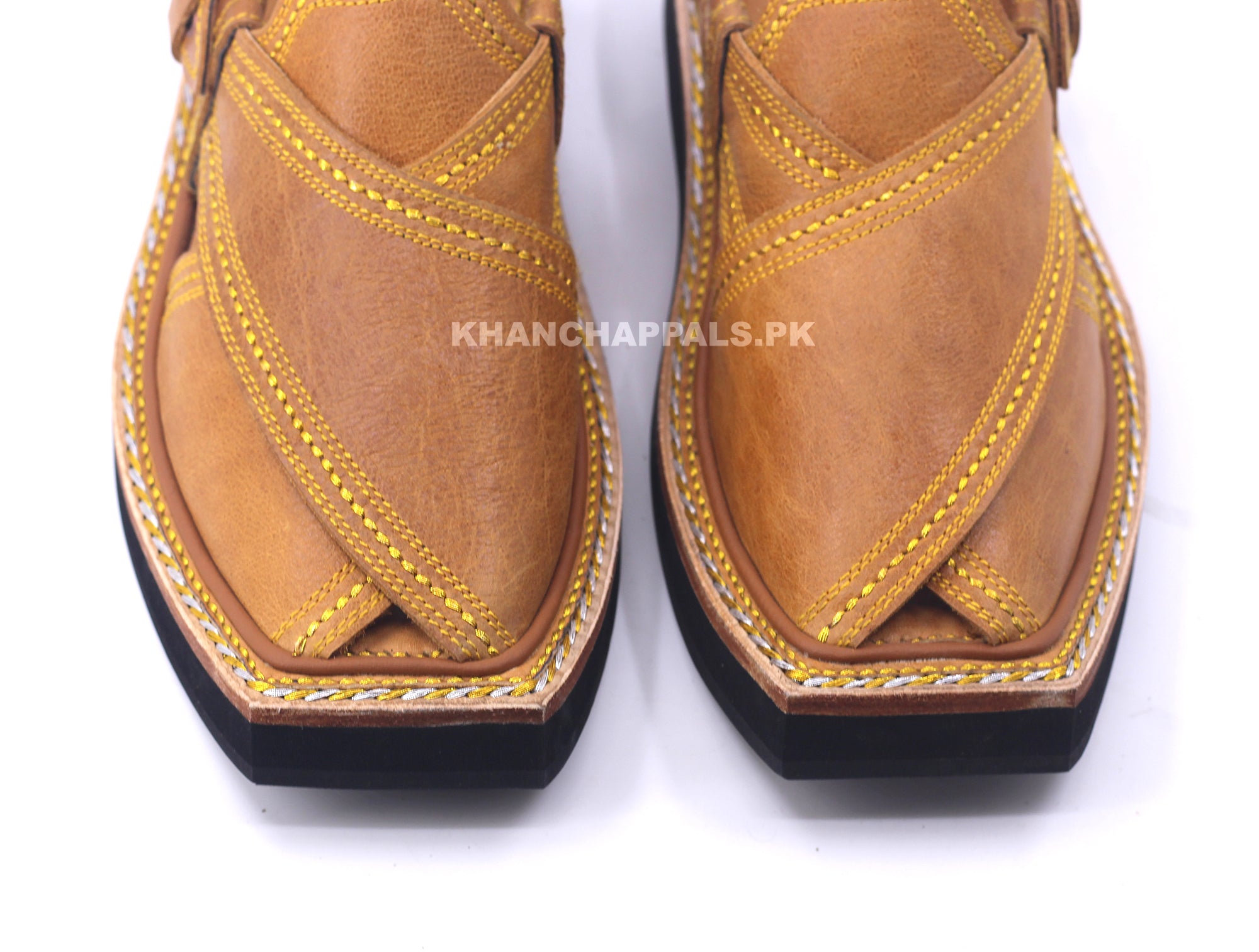 Special Hand Stitched Genuine Leather Golden Brown Kaptaan Chappal Pr