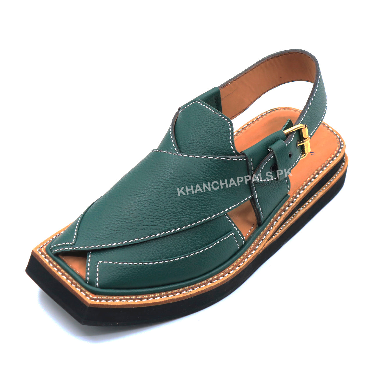 Premium Quality New Design Forest Green Leather Kaptaan Chappal (PRE ORDER)