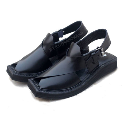 Special Black Leather Handmade Kaptaan Chappal