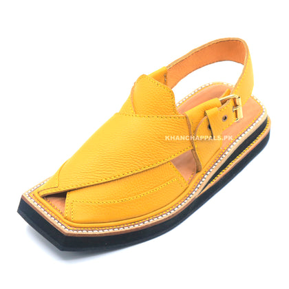 Premium Quality Imported Yellow Leather Kaptaan Chappal (PRE ORDER)